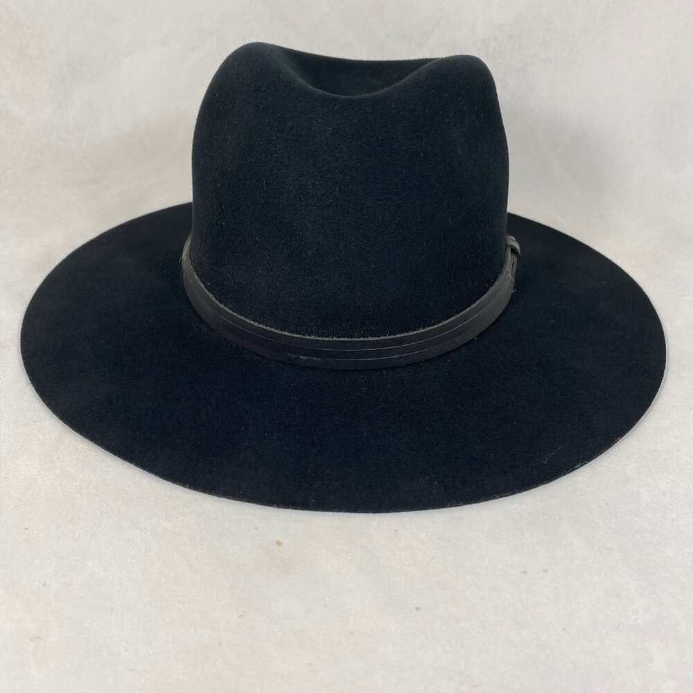 Goorin Bros Ruby Clark Wool Felt Fedora Hat Stiff Wide Brim Leather Band Black M